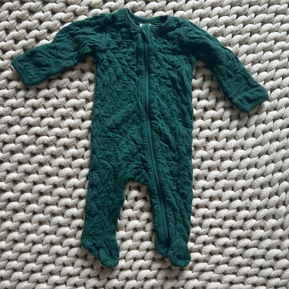 Kate Quinn 0-3m quilted emerald green zippy